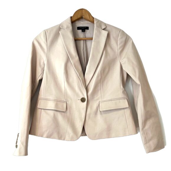 Ann Taylor One Button Khaki Blazer 2 Petite  Fitted Office Work Career Cotton - Picture 3 of 7